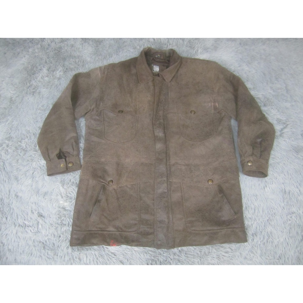Greg Bell Coat Mens Large Brown Leather Overcoat Full Zip Insulated Pockets